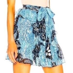 Ulla Johnson Sky Blue Silk Lurex Floral Metallic ZeaSilk Mini Skirt Size 8